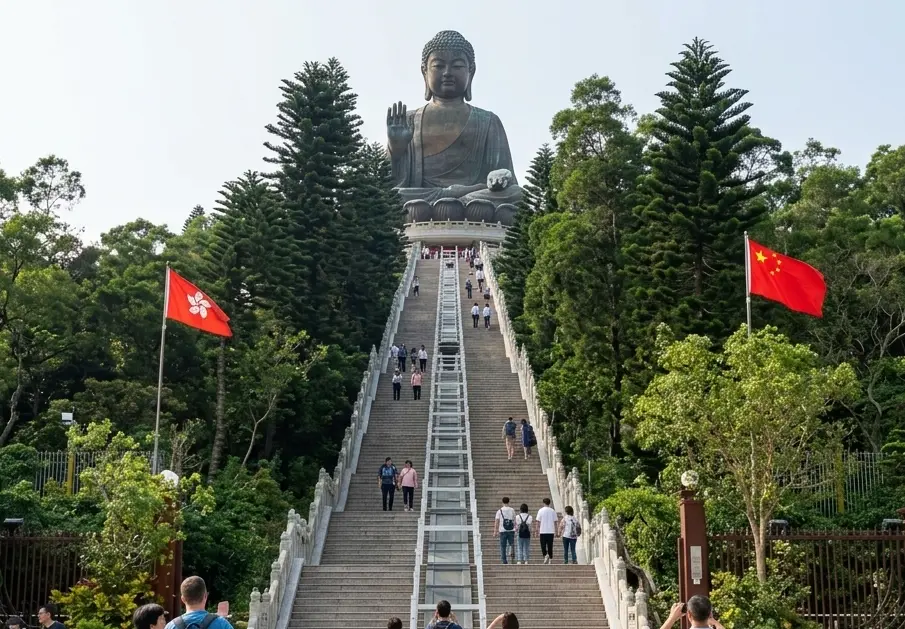 Escaleras al Gran Buda en Lantau, Hong Kong