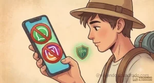 Joven mirando WhatsApp e Instagram bloqueados en China - Viajando al Cuadrado