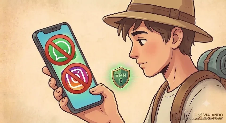 Joven mirando WhatsApp e Instagram bloqueados en China - Viajando al Cuadrado